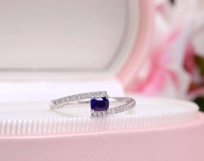 Ring 18K Gold 0.38ct Blue Sapphire Gemstones Diamonds Female