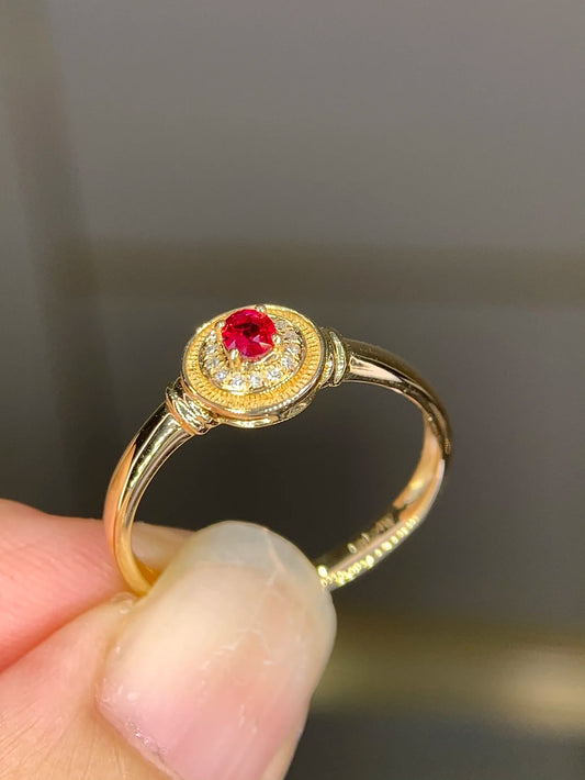 Ring 18K Gold 0.125ct Red Ruby Diamonds Anniversary Female's