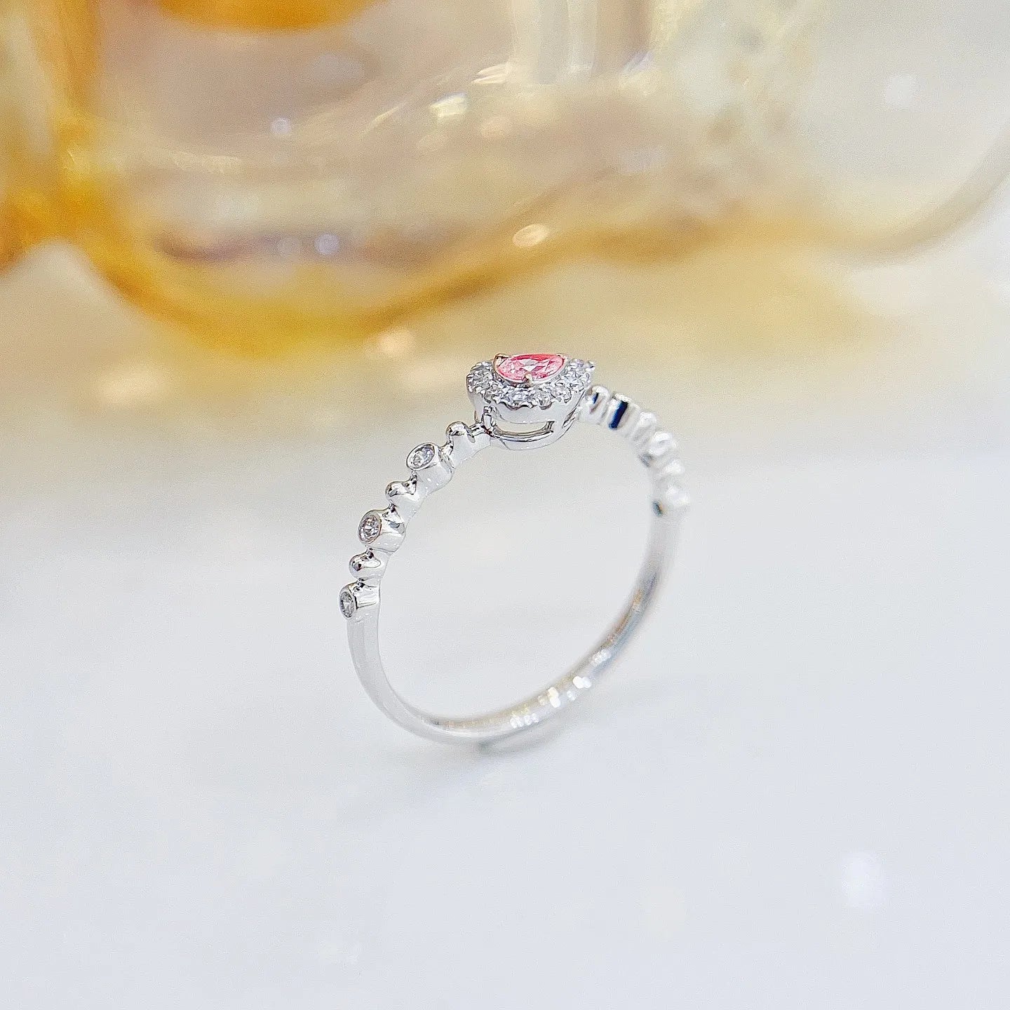 Ring 18K Gold 0.08ct Pink Diamonds Engagement Female's