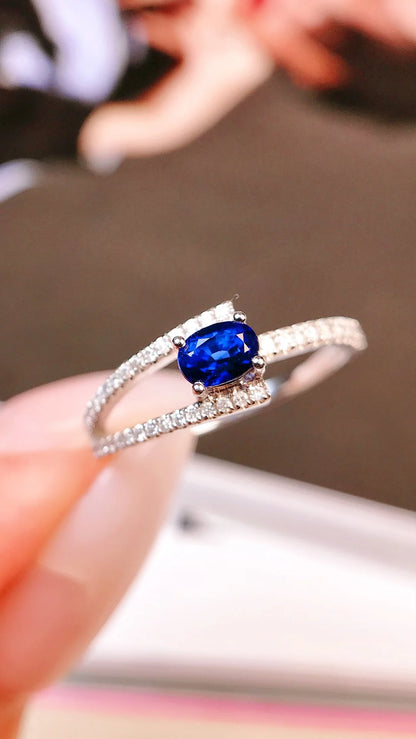 Ring 18K Gold 0.47ct Blue Sapphire Gemstone Diamonds Stone Female