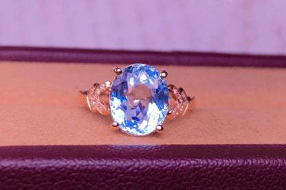 Ring 18K Gold 4.8ct Blue Aquamarine Gemstones Female Birthday Fine Jewelry