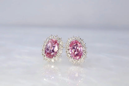 Earrings 18K Gold 1.10ct Padparadscha Sapphire Diamonds Drop Female's