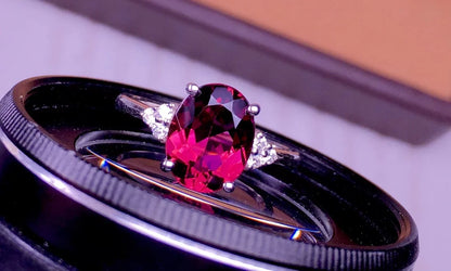 Ring 18K Gold 3ct Red Tourmaline Gemstones Diamonds Gift Female's