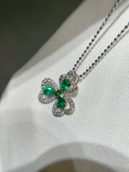 Pendant 18K Gold 0.4ct Green Emerald Gemstone Diamond Necklace for Women