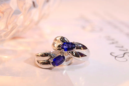 Earrings 18K Gold 0.71ct Blue Sapphire Diamonds Gemstones Female's