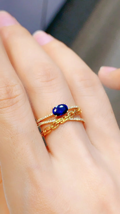 Ring 18K Gold 0.71ct Blue Sapphire Gemstone Diamonds Female's