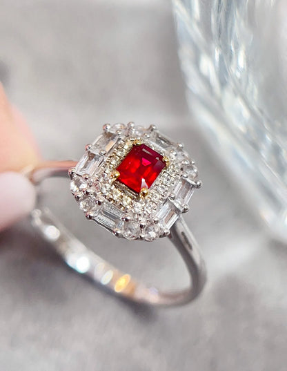 Ring 18K Gold 0.25ct Red Ruby Diamonds Anniversary Female's