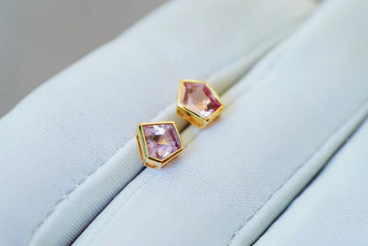 Earrings 18K Gold 1.2ct Purple Spinel Gemstones Studs Female