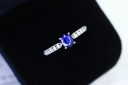 Ring 18K Gold 0.40ct Royal Blue Sapphire Gemstones Diamonds Female's