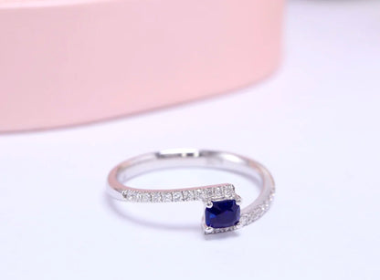 Ring 18K Gold 0.38ct Blue Sapphire Gemstones Diamonds Female