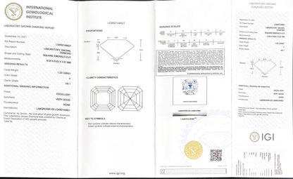 1.23CT Lab Grown Diamonds Asscher Cut F VS1 Loose Stone IGI Certified
