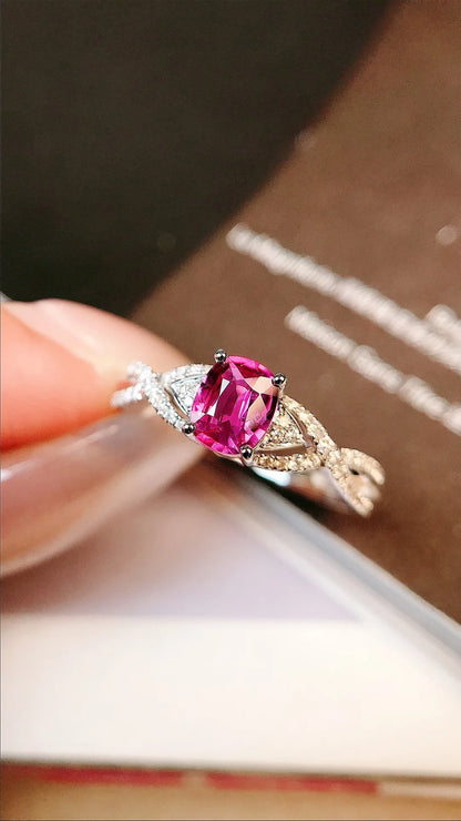 Ring 18K Gold 0.64ct Pink Sapphire Diamonds Female's Fine