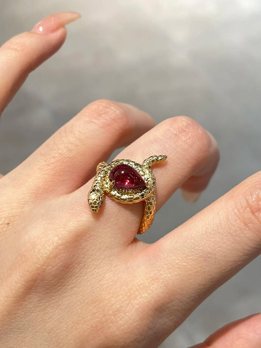 Ring 18K Gold 1.6ct Red Tourmaline Gemstones Diamonds Female Fine