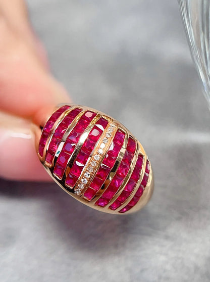 Ring 18K Gold 2.1ct Red Ruby Diamonds Anniversary Female's