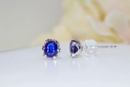 Earrings 18K Gold 0.88ct Royal Blue Sapphire Stud Female's Fine