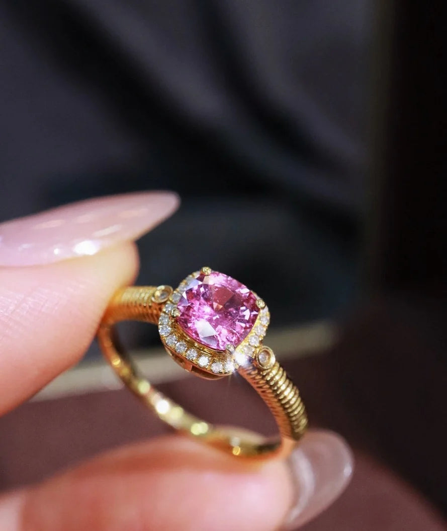 Ring 18K White Gold 0.8ct Pink Sapphire Diamonds Female Fine