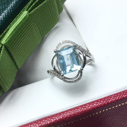 Ring 18K Gold 2.8ct Blue Aquamarine Gemstone Fine Female