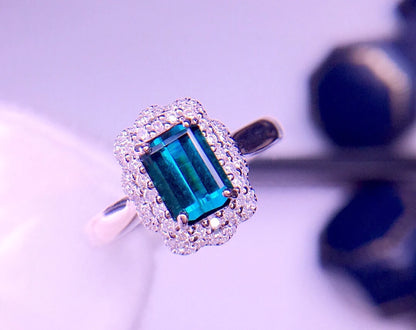 Ring 18K Gold 1.6ct Green Blue Tourmaline Gemstones Diamonds Female's