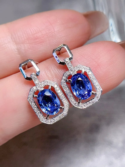 Sapphire Earrings 18K Gold Cornflower Blue Sapphire 1.8ct Drop Female's Fine