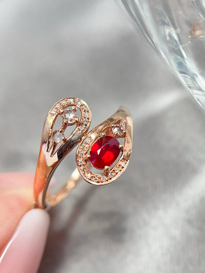 Ring 18K Gold 0.35ct Red Ruby Gemstones Diamonds Anniversary Female's