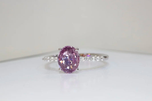 Ring 18K White Gold 1.23ct Orangy Pink Sapphire Gemstones Diamonds Female Fine Jewelry