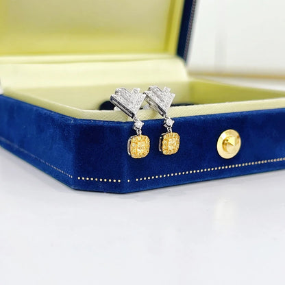 Earrings 18K White Gold 0.20ct Yellow Diamonds Stud Female's Fine