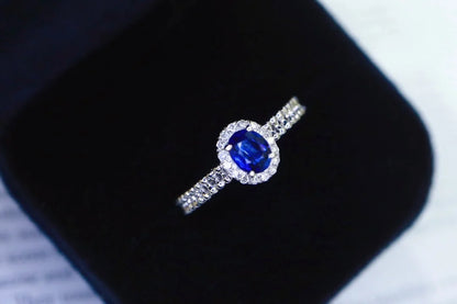 Ring 18K Gold 0.51ct Royal Blue Sapphire Diamonds Female's