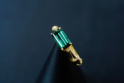 Ring 18K Gold 1.3ct Green Tourmaline Diamonds Male's Unisex