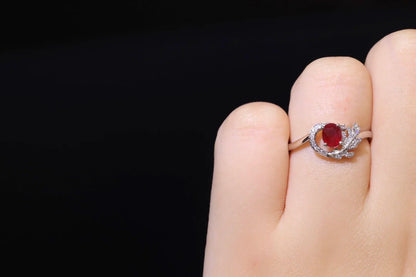 Ring 18K Gold 0.55ct Red Ruby Diamonds Anniversary Female's