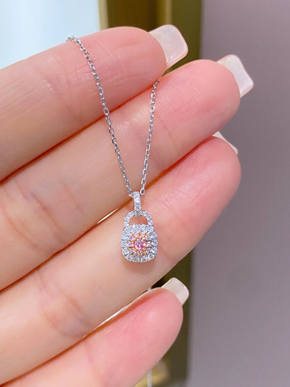 Necklace 18K Gold 0.045ct Pink Diamonds Pendant Female's