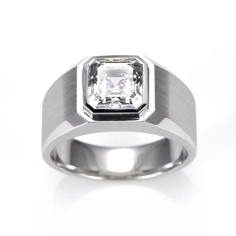 Ring 18K White Gold 2CT Lab Diamond Asscher Cut for Men US SIZE 8