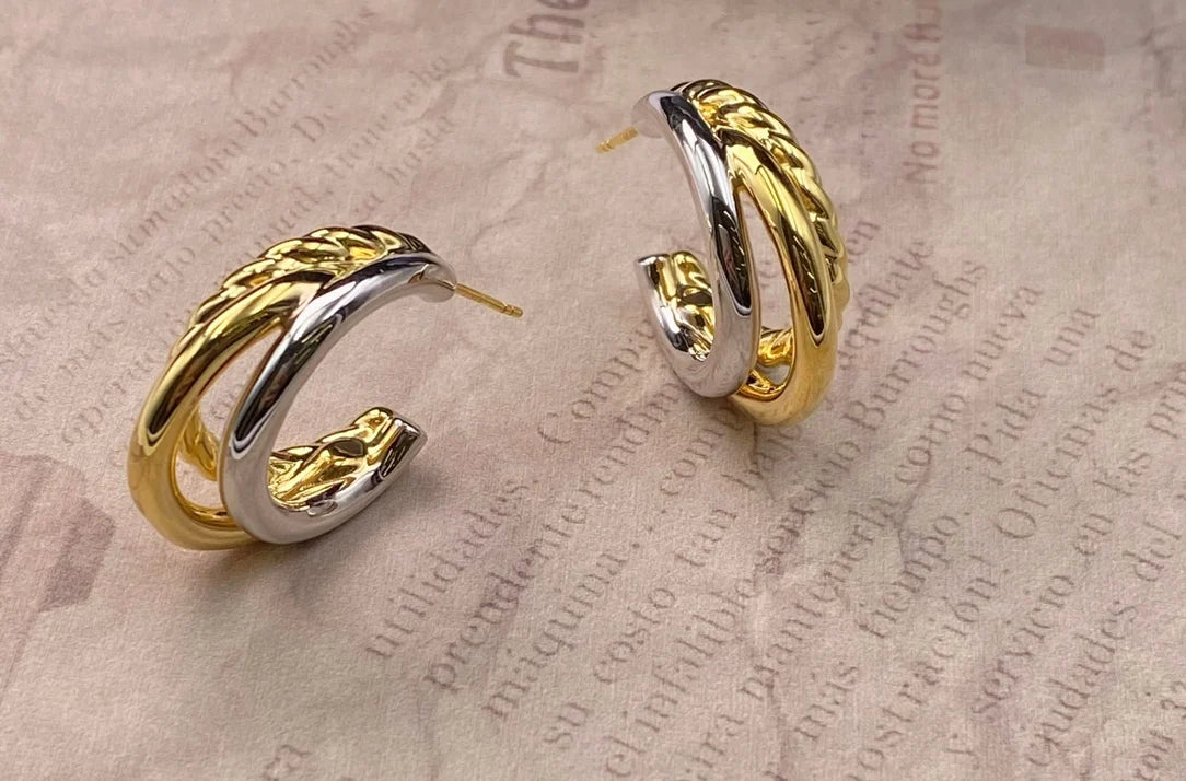 Earrings 18K Yellow Gold Chic Solid Studs Female's Fine Jewelry