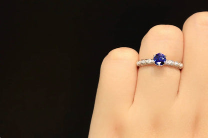 Ring 18K Gold 0.49ct Blue Sapphire Gemstones Diamonds Female