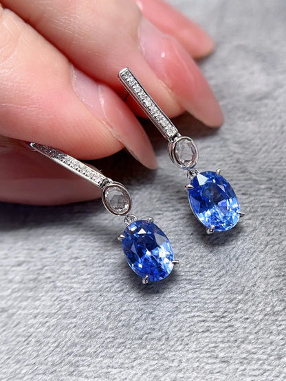 Earrings 18K Gold 2.4ct Cornflower Blue Sapphire Drop Female's Fine