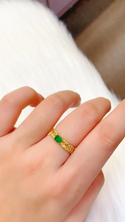 Ring 18K Gold 0.40ct Green Emerald Gemstones Diamonds Female Fine