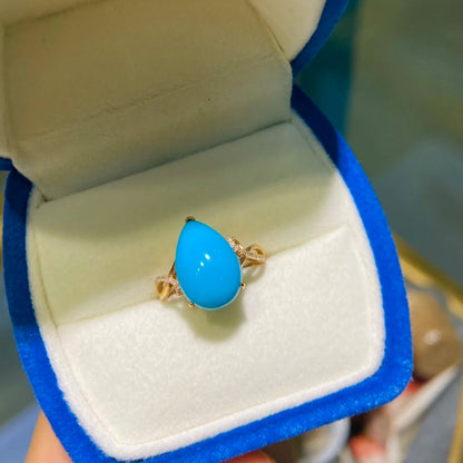 Ring 18K Gold 15.8x10.2mm Blue Turquoise Diamonds Female's