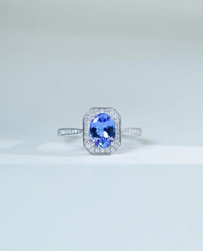 Ring 18K Gold 1.15ct Tanzanite Gemstones Diamonds Anniversary Female's