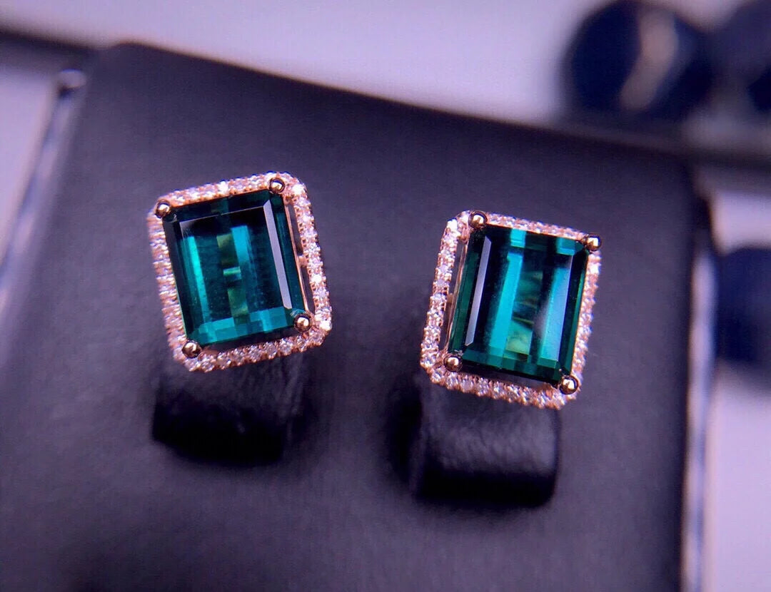 Earrings 18K Rose Gold 4ct Blue Tourmaline Brazil Drop Female's Fine