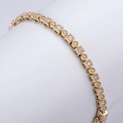 Bracelet 9K Gold 17CM Length Lab Diamond Round Shape Tennis Chain