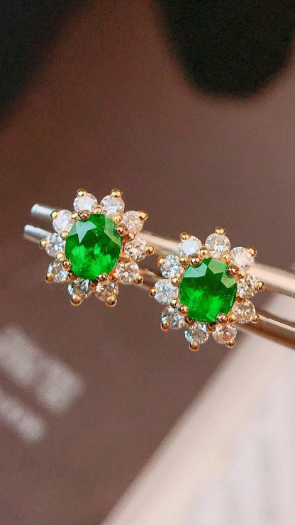 Earrings 18K Gold 0.40ct Green Emerald Stud Female's Holiday Gift