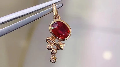 Pendant 18K Rose Gold 0.98ct Red Ruby Gemstones Necklace for Women