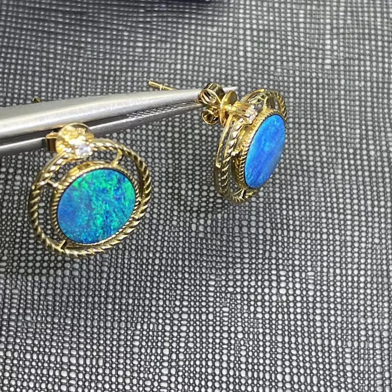 Earrings 18K Yellow Gold 3.6ct Australia Opal Gemstones Female's Gift