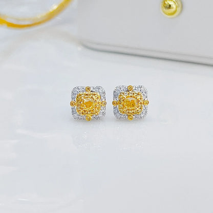 Earrings 18K Gold 0.32ct Yellow Diamonds Drop Female Fine Jewelry