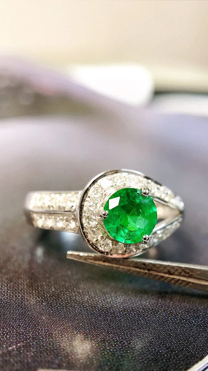 Ring 18K Gold 0.60ct Vivid Green Emerald Gemstones Men's Fine