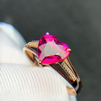 Ring 18K Gold 1.8ct Red Tourmaline Gemstones Diamonds Female's