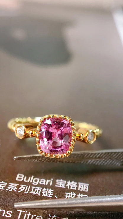 Ring 18K Gold 0.98ct Pink Sapphire Gemstone Diamonds Female