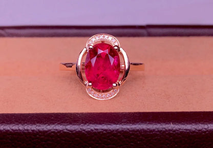 Ring 18K Gold 2.7ct Red Tourmaline Gemstones Diamonds Female's