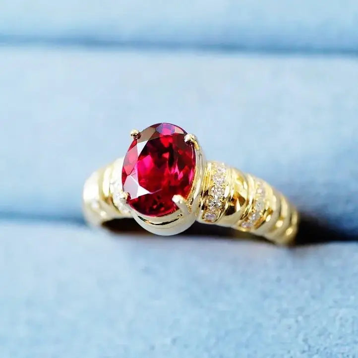 Ring 18K Gold 1.8ct Red Tourmaline Gemstones Female's