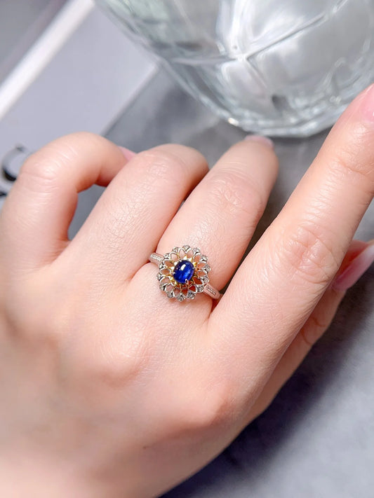 Ring 18K Gold 0.55ct Cornflower Blue Sapphire Gemstones Diamonds Female's