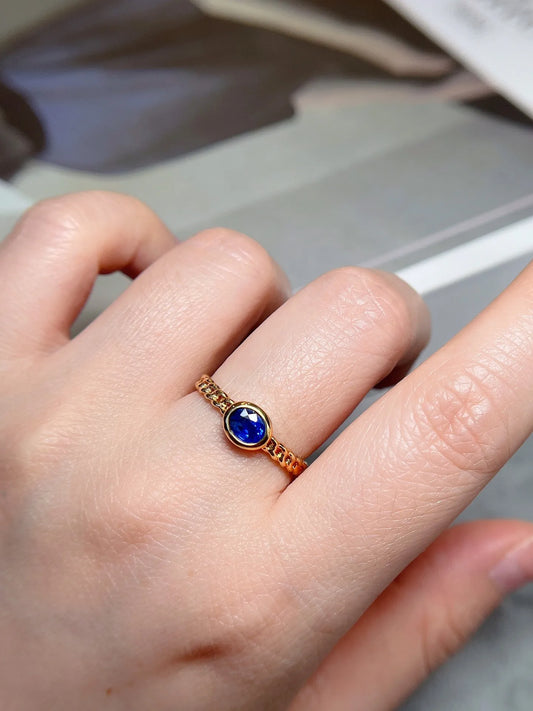 Ring 18K Gold 0.5ct Blue Sapphire Gemstone Diamonds Female's